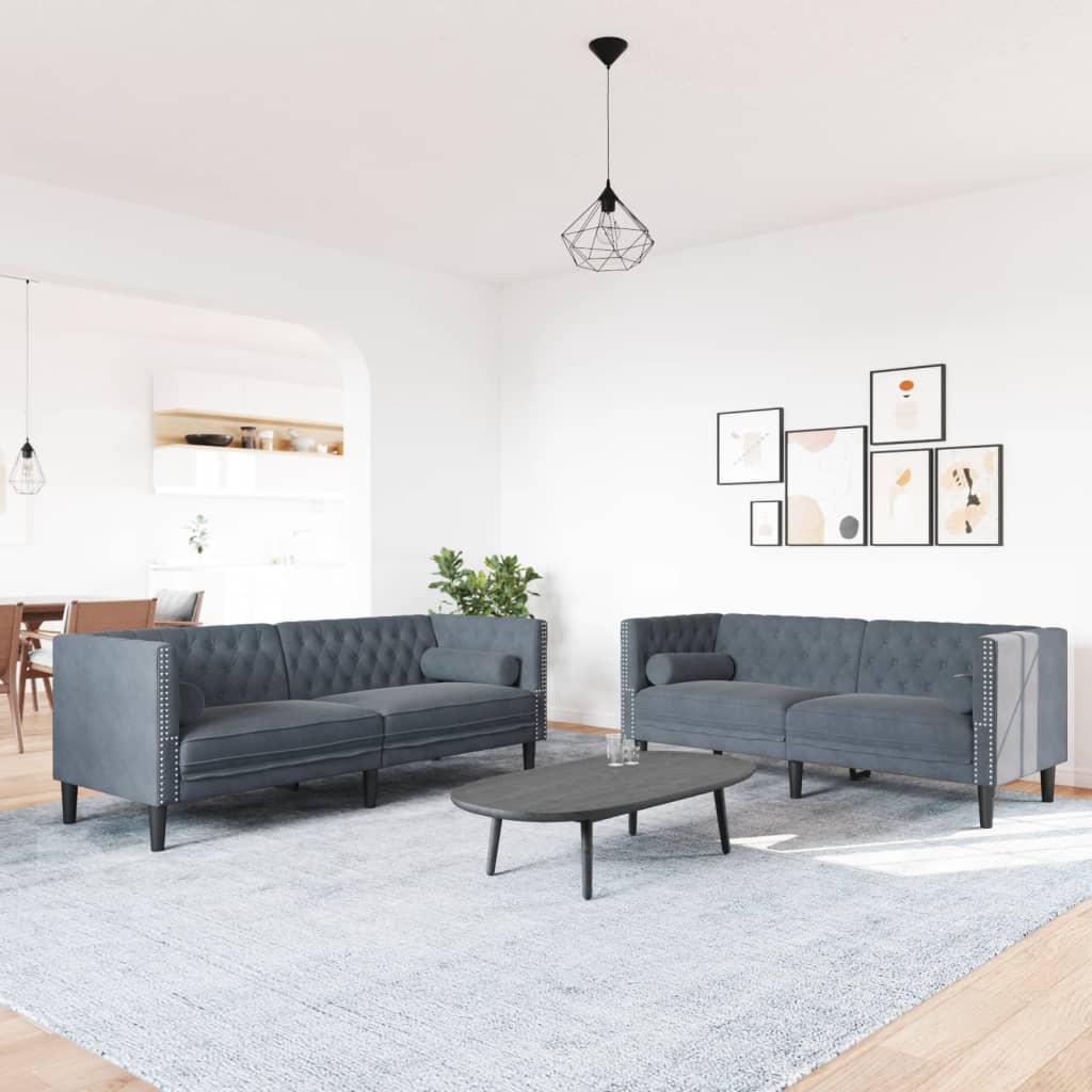 Ensemble de canapé Chesterfield et traversins 2 pcs gris foncé - XIOS