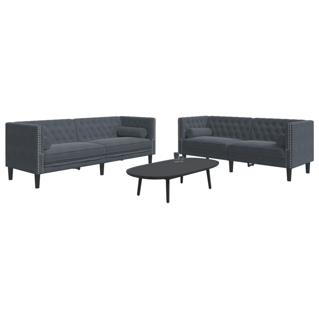 Ensemble de canapé Chesterfield et traversins 2 pcs gris foncé - XIOS