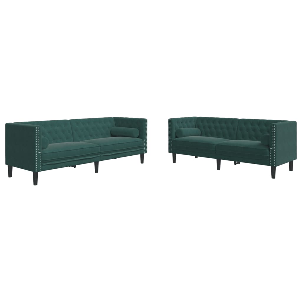 Ensemble de canapé Chesterfield et traversins 2 pcs vert foncé - XIOS