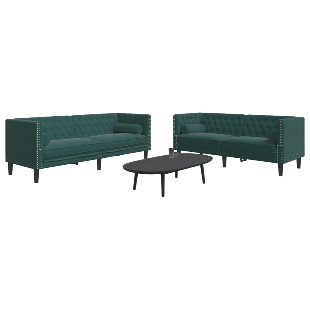 Ensemble de canapé Chesterfield et traversins 2 pcs vert foncé - XIOS
