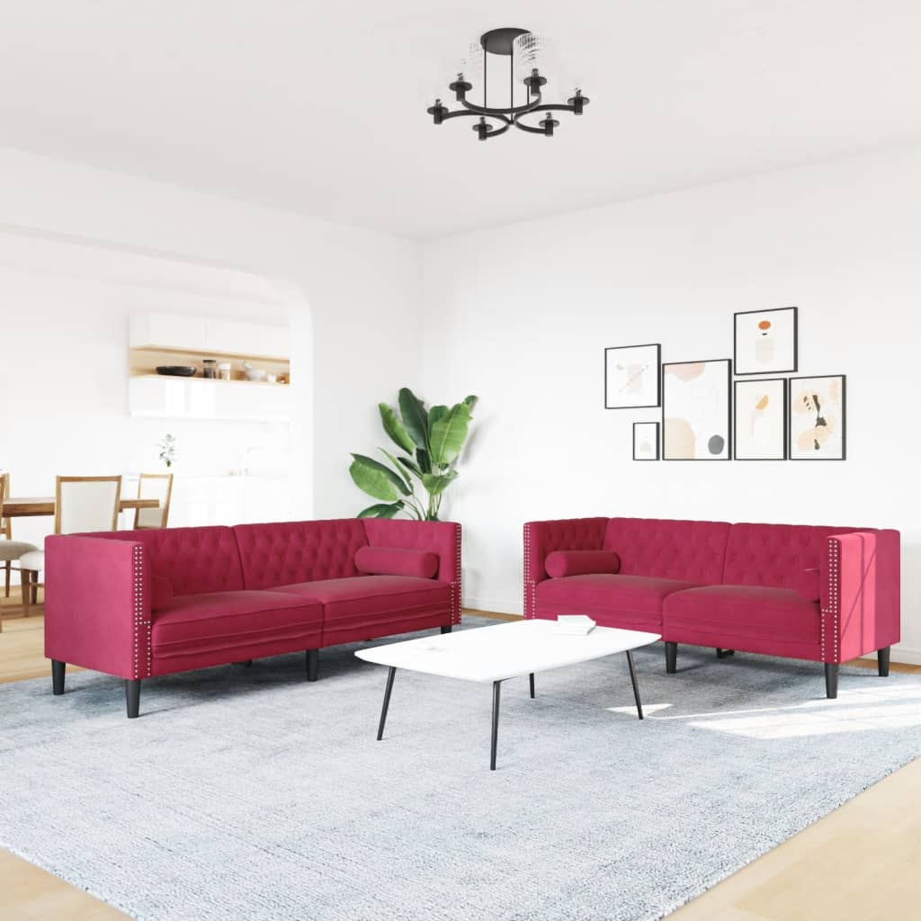 Ensemble de canapé Chesterfield et traversins 2 pcs velours