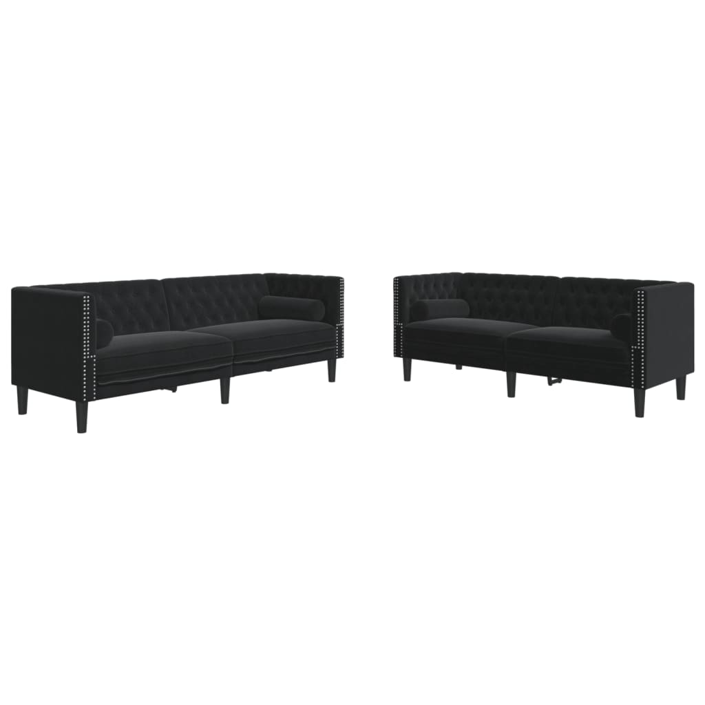 Ensemble de canapé Chesterfield et traversins 2pcs noir velours - XIOS