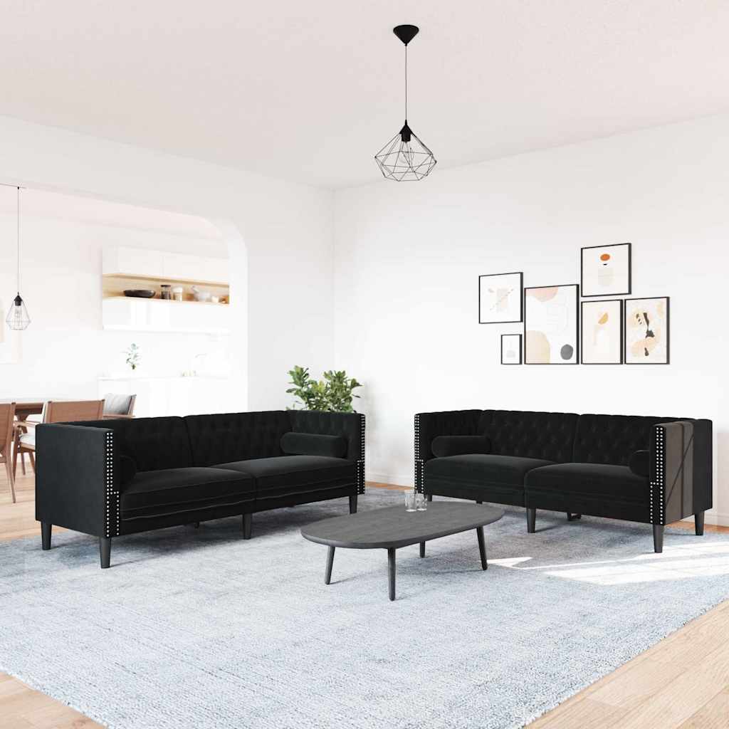 Ensemble de canapé Chesterfield et traversins 2pcs noir velours