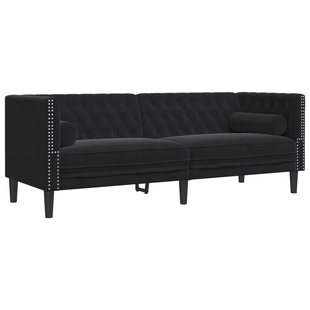 Ensemble de canapé Chesterfield et traversins 2pcs noir velours - XIOS