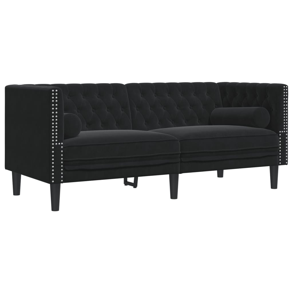 Ensemble de canapé Chesterfield et traversins 2pcs noir velours - XIOS