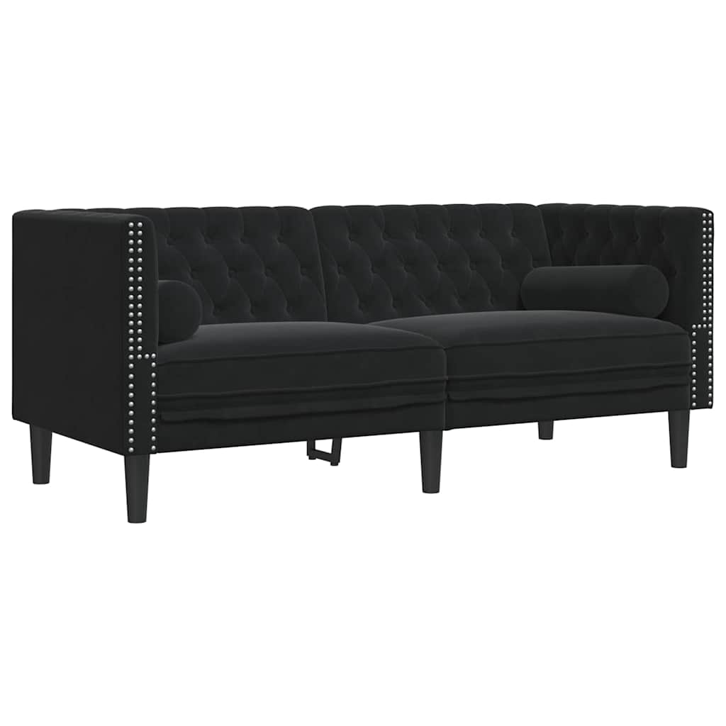 Ensemble de canapé Chesterfield et traversins 2pcs noir velours