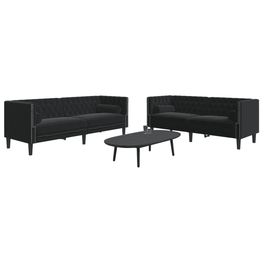 Ensemble de canapé Chesterfield et traversins 2pcs noir velours - XIOS