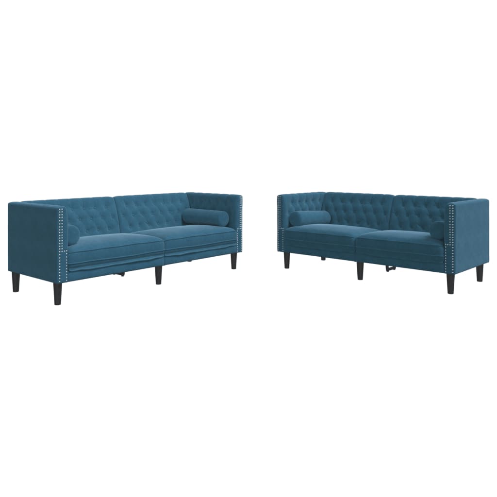 Ensemble de canapé Chesterfield et traversins 2pcs bleu velours - XIOS