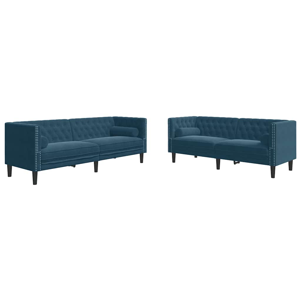 Ensemble de canapé Chesterfield et traversins 2pcs bleu velours - XIOS