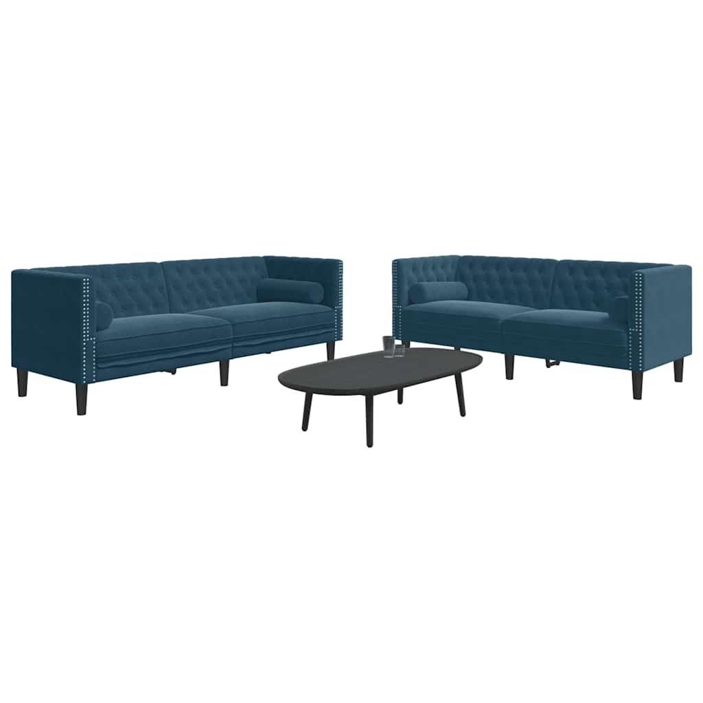 Ensemble de canapé Chesterfield et traversins 2pcs bleu velours - XIOS