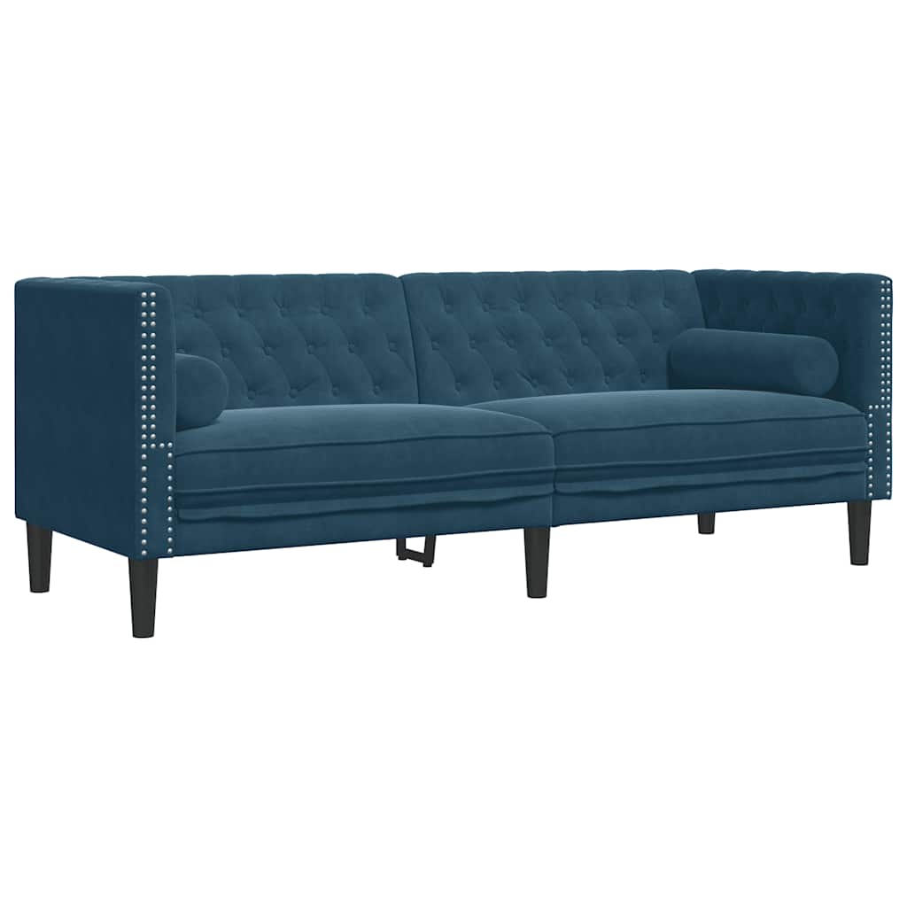 Ensemble de canapé Chesterfield et traversins 2pcs bleu velours - XIOS