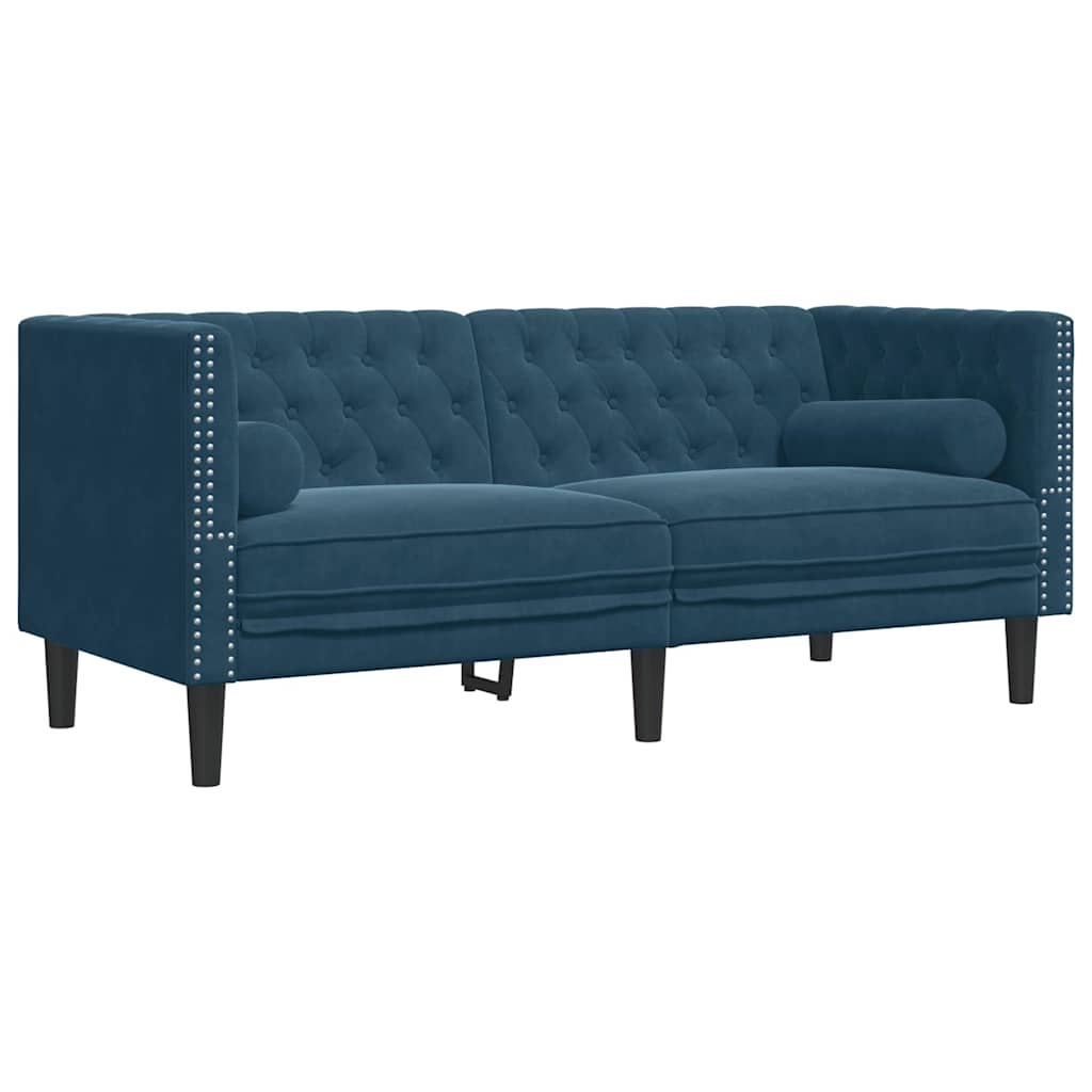 Ensemble de canapé Chesterfield et traversins 2pcs bleu velours - XIOS