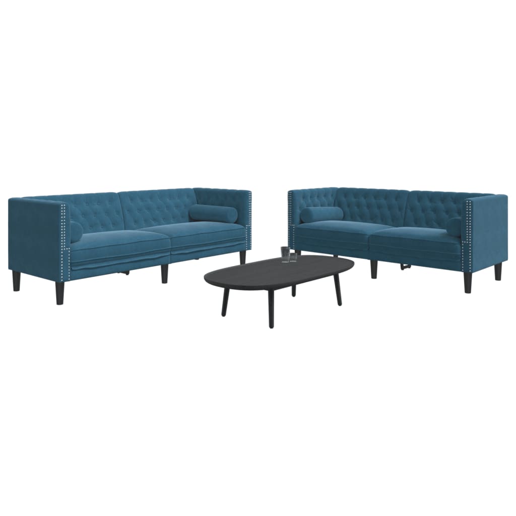 Ensemble de canapé Chesterfield et traversins 2pcs bleu velours - XIOS