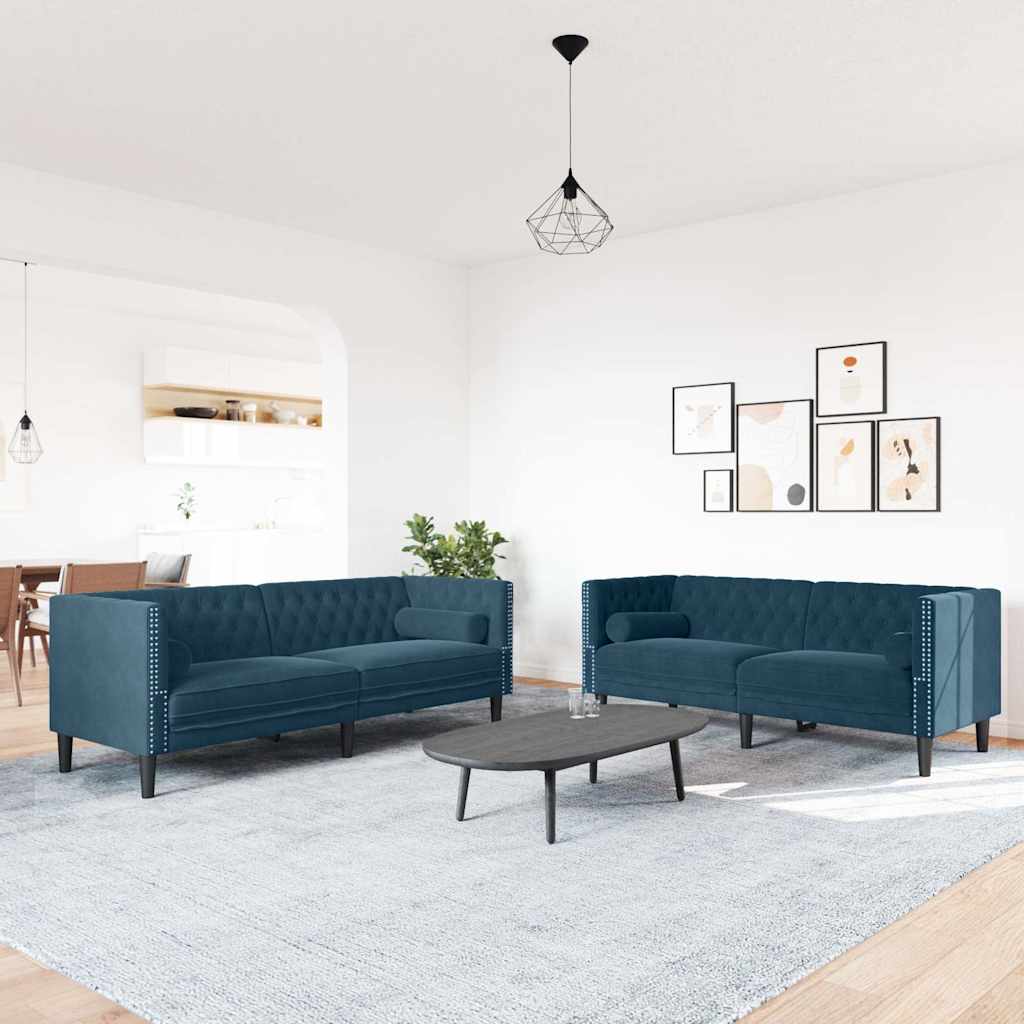 Ensemble de canapé Chesterfield et traversins 2pcs bleu velours - XIOS