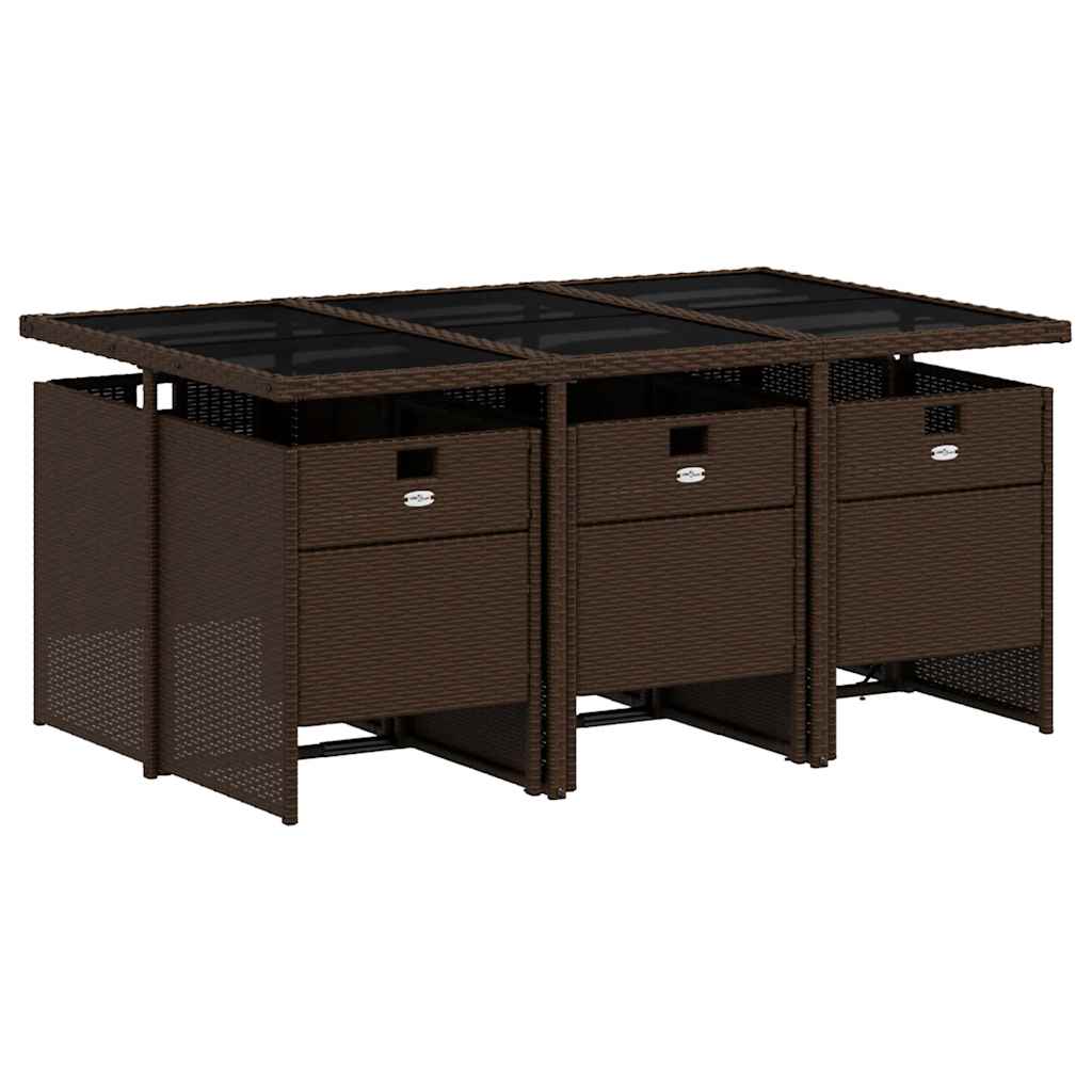 Ensemble à manger de jardin et coussins 7 pcs marron rotin