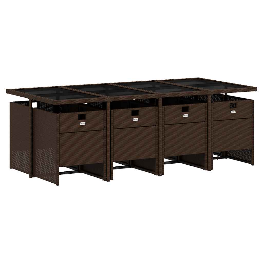 Ensemble à manger de jardin et coussins 9 pcs marron poly rotin