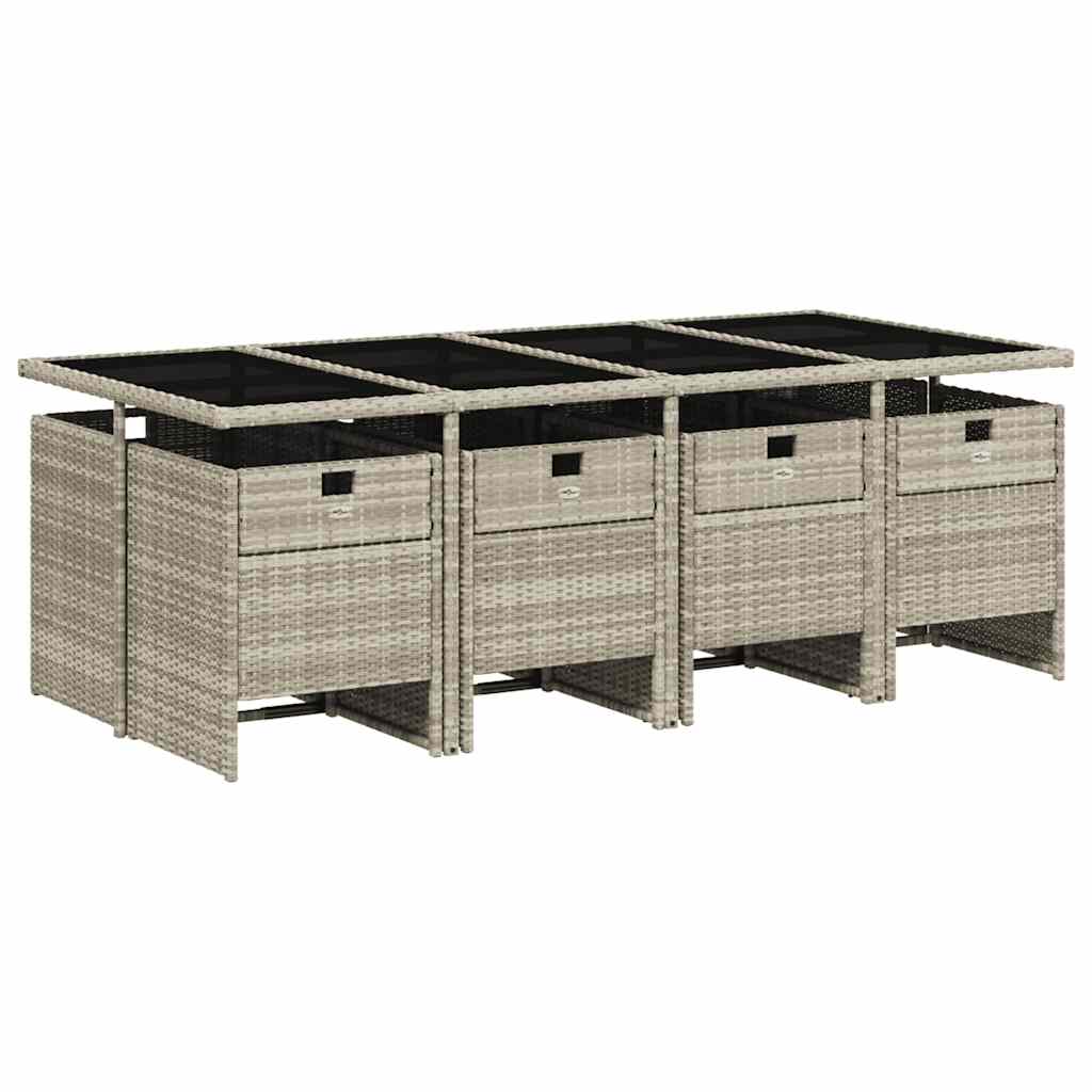 Ensemble à manger de jardin et coussins 9 pcs gris clair rotin
