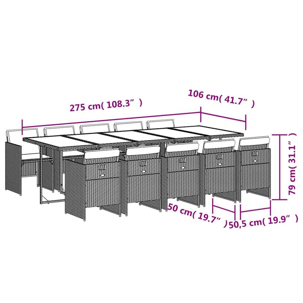 Ensemble à manger de jardin et coussins 11 pcs marron rotin