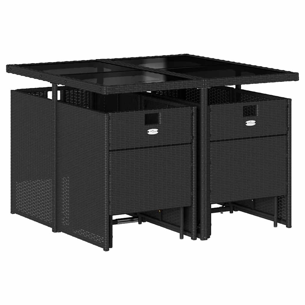 Ensemble à manger jardin 9pcs et coussins noir résine tressée