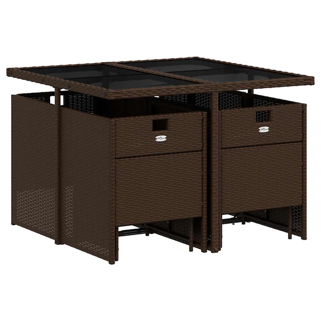 Ensemble à manger de jardin et coussins 9 pcs marron poly rotin