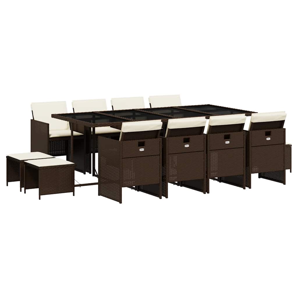 Ensemble à manger de jardin avec coussins 13 pcs marron rotin
