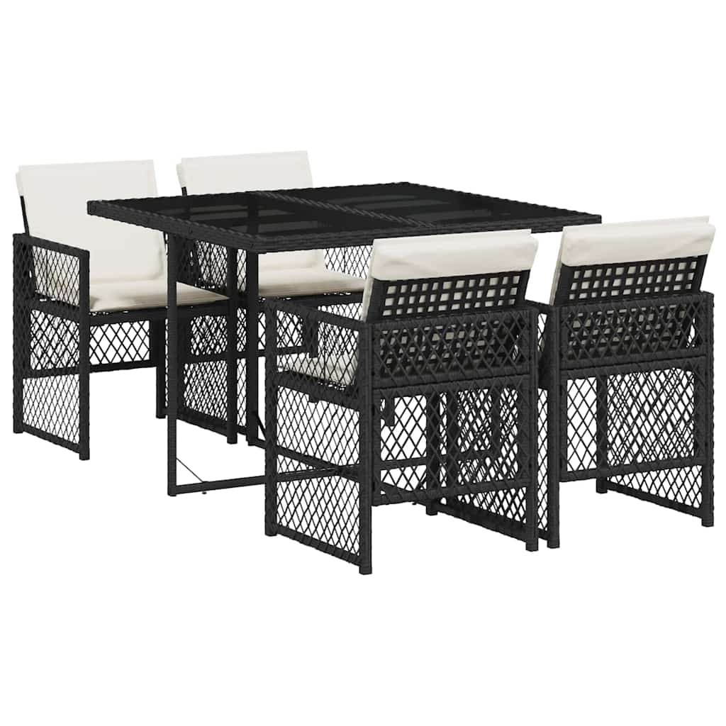 Ensemble à manger de jardin coussins 5pcs noir résine tressée