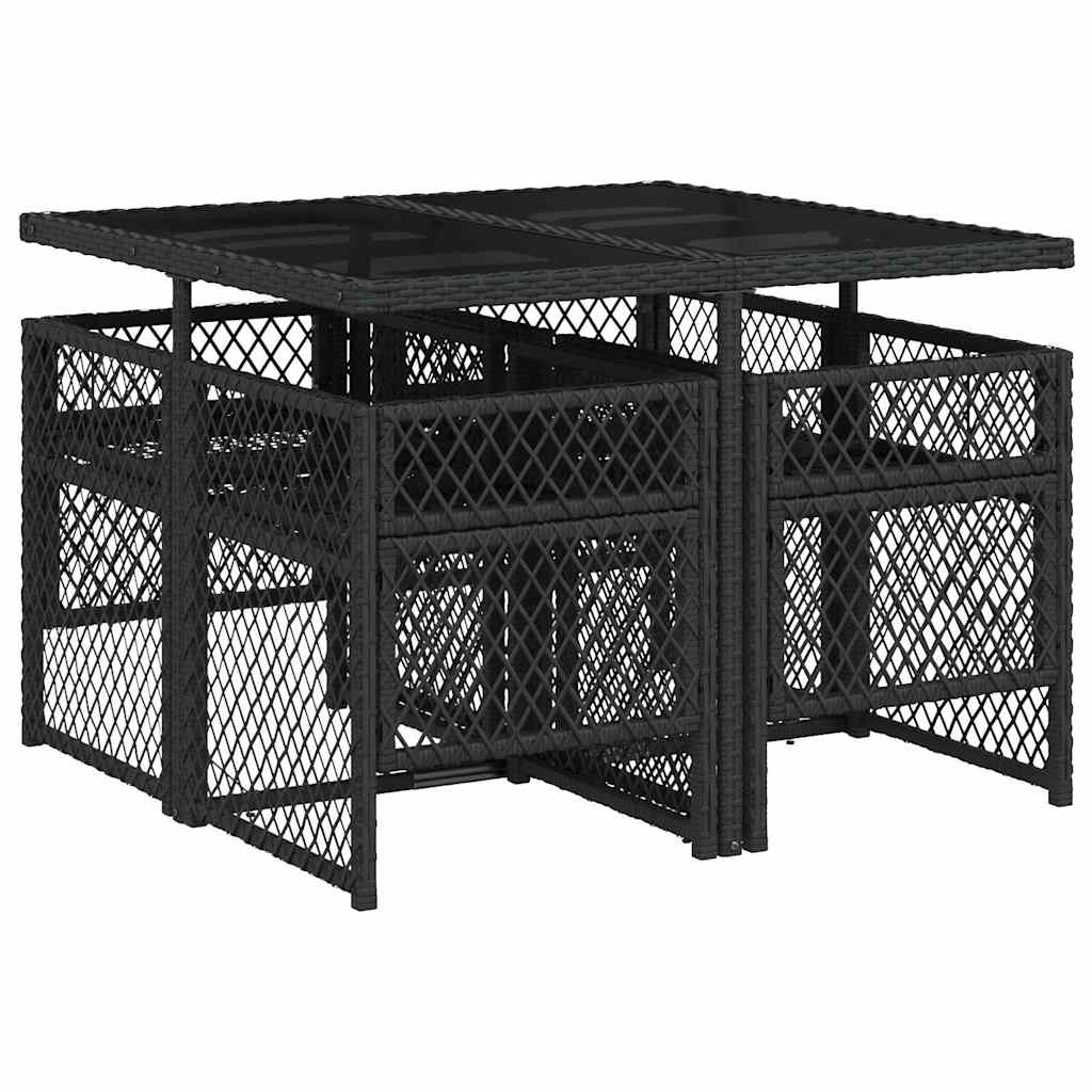 Ensemble à manger de jardin coussins 5pcs noir résine tressée