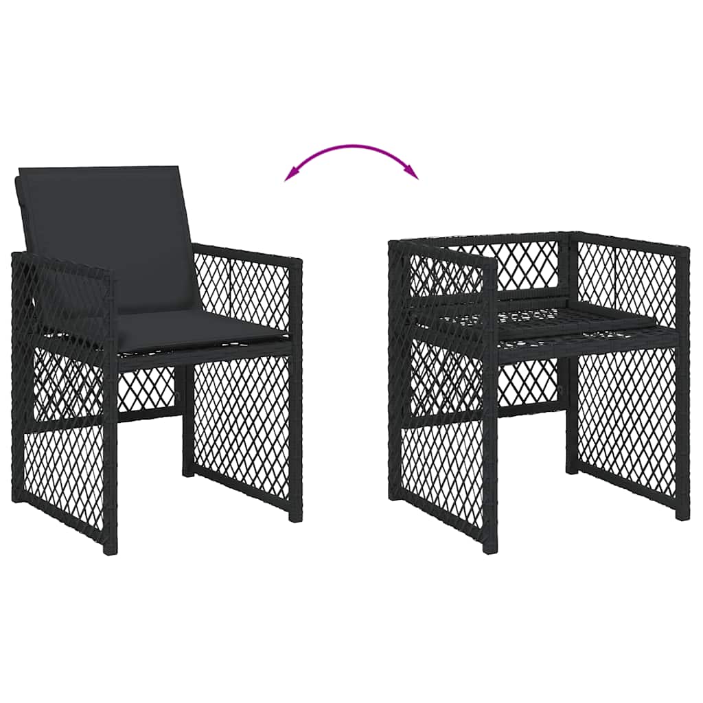 Ensemble à manger de jardin coussins 5pcs noir résine tressée