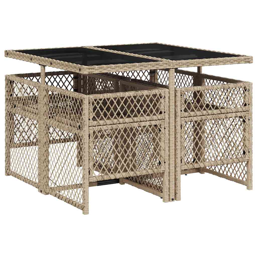 Ensemble à manger de jardin avec coussins 5pcs Beige poly rotin