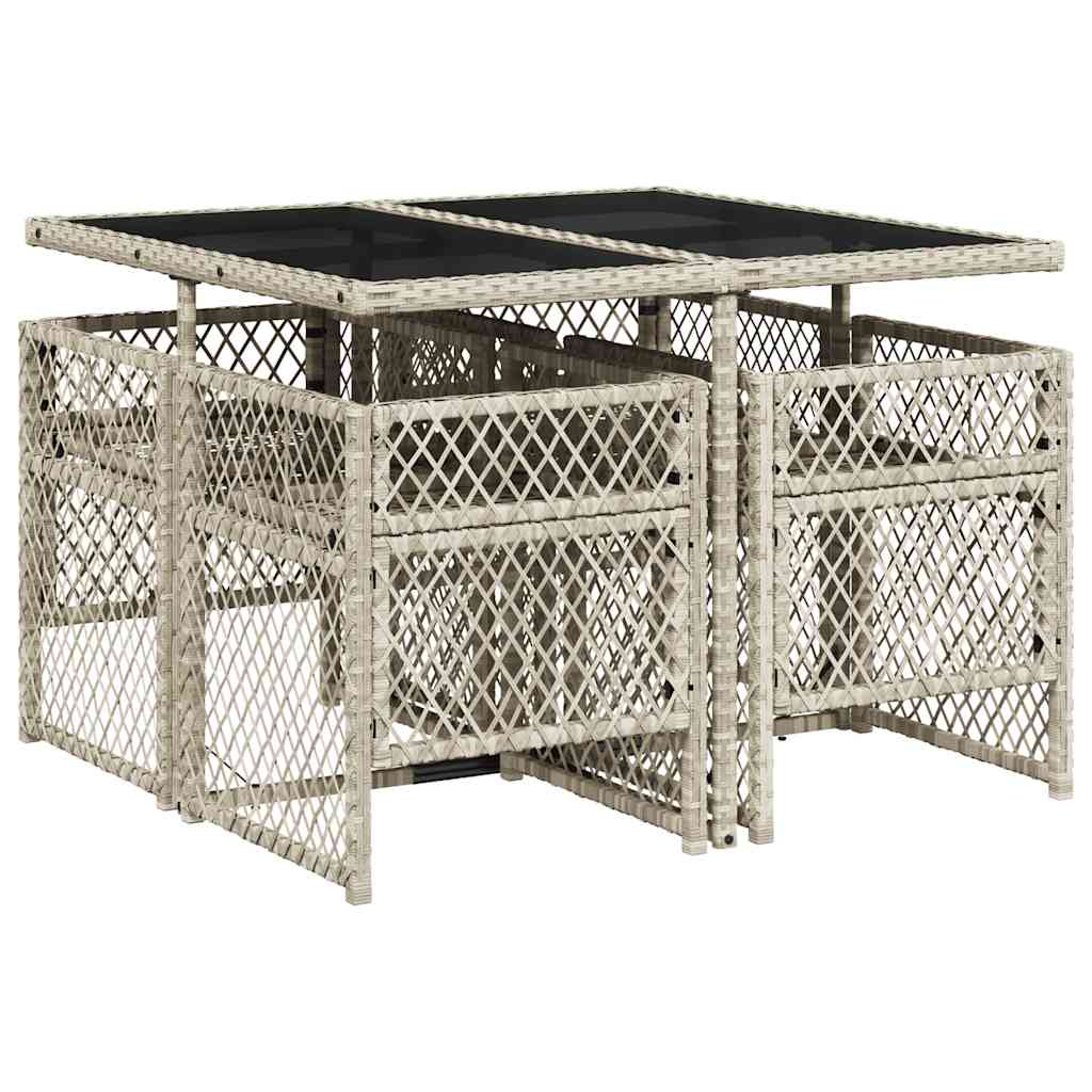 Ensemble à manger de jardin et coussins 5 pcs gris clair rotin