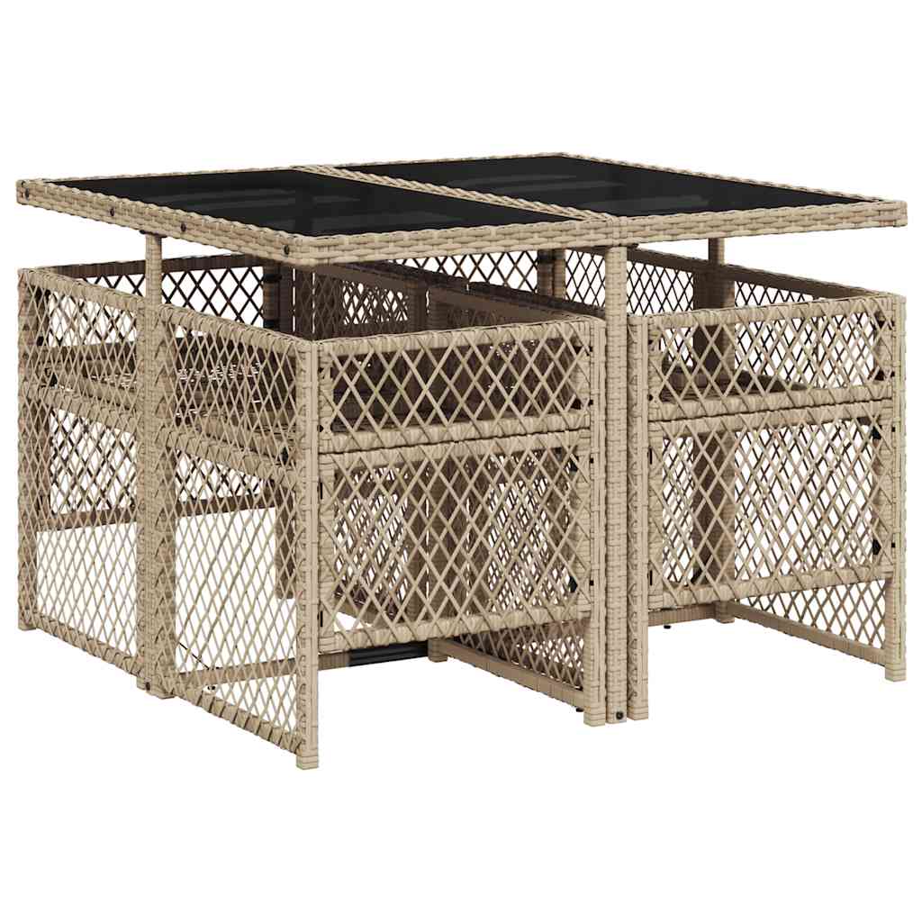 Ensemble à manger de jardin avec coussins 5pcs Beige poly rotin