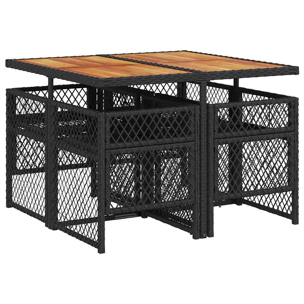 Ensemble à manger de jardin coussins 5pcs noir résine tressée