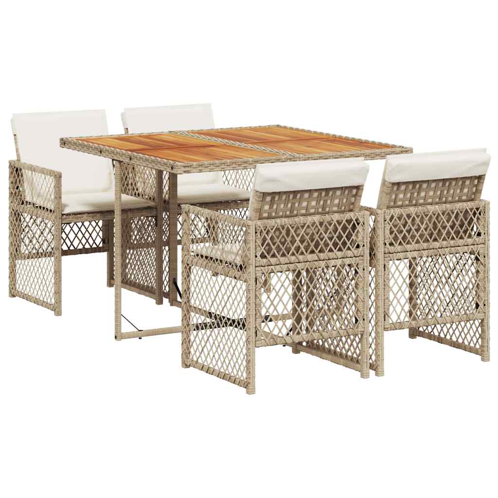 Ensemble à manger de jardin avec coussins 5pcs Beige poly rotin