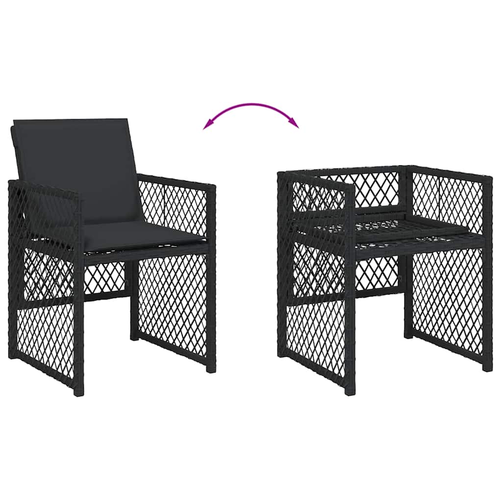 Ensemble à manger de jardin coussins 7 pcs noir résine tressée