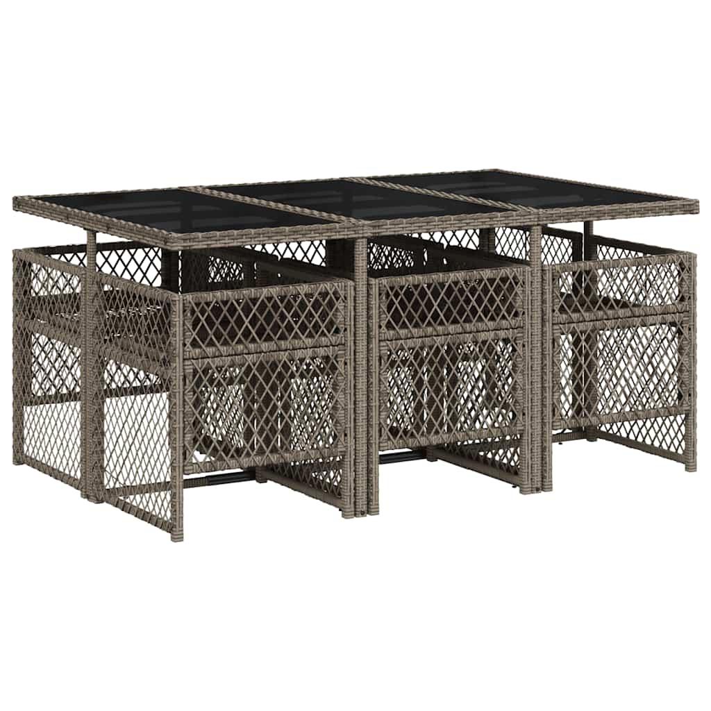 Ensemble à manger de jardin et coussins 7 pcs gris rotin