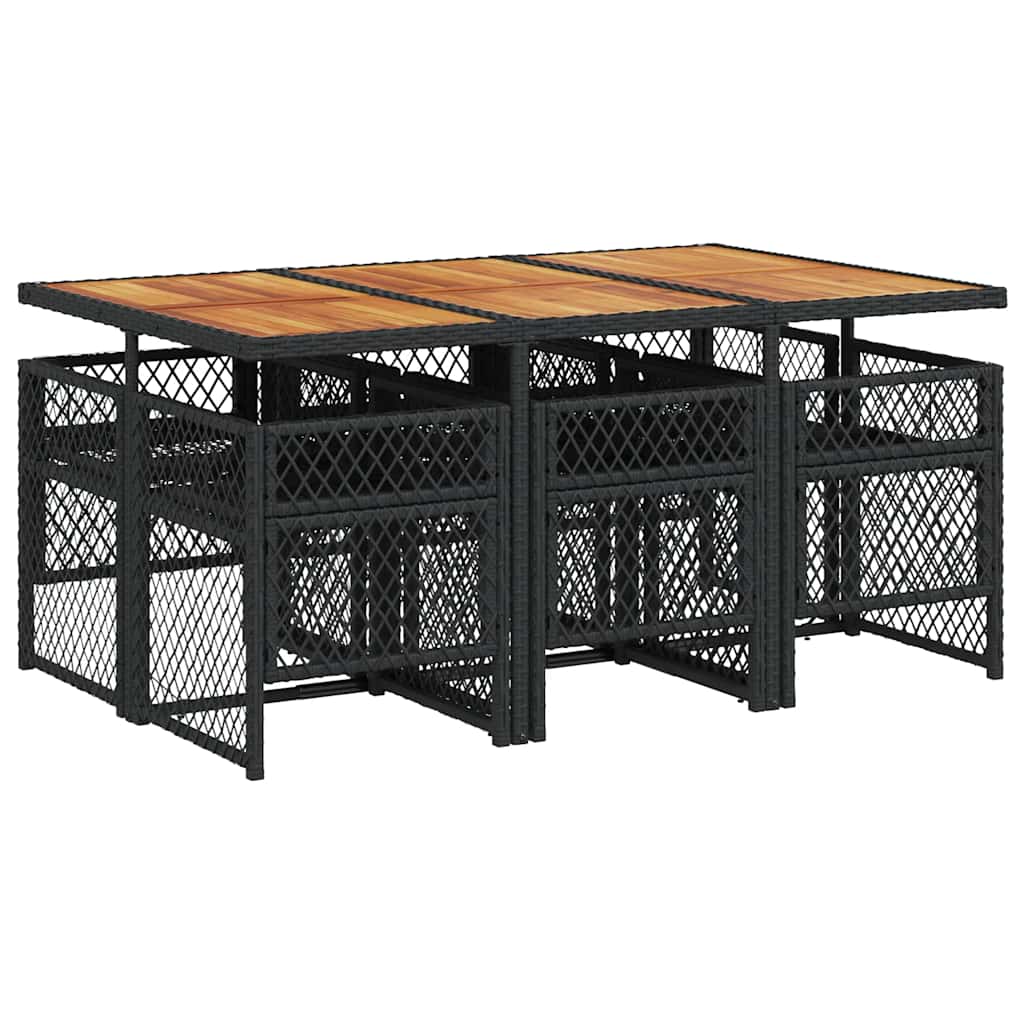 Ensemble à manger de jardin coussins 7 pcs noir résine tressée