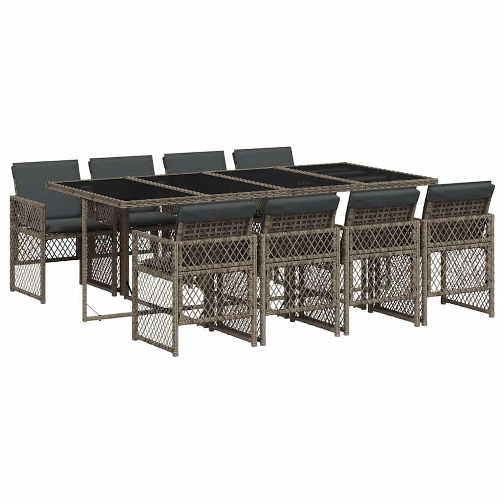 Ensemble à manger de jardin 9 pcs coussins gris résine tressée