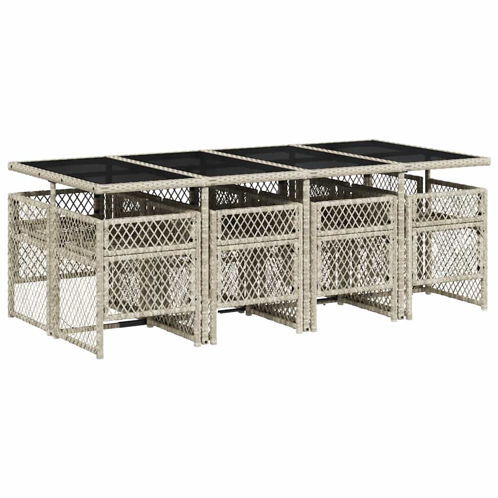 Ensemble à manger de jardin et coussins 9 pcs gris clair rotin