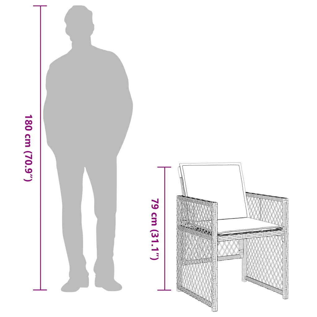 Ensemble à manger de jardin et coussins 9 pcs gris clair rotin