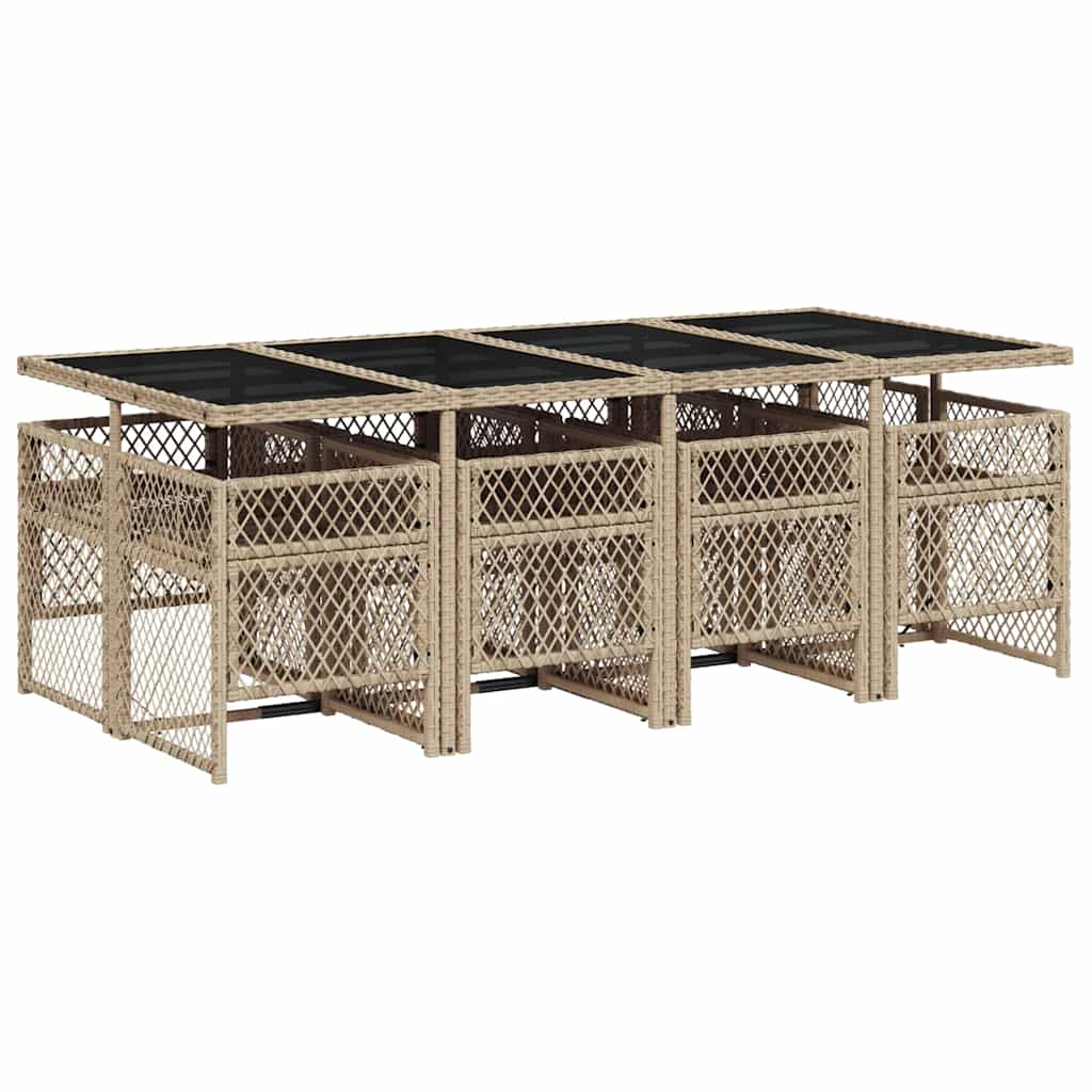 Ensemble à manger de jardin et coussins 9 pcs beige Poly rotin