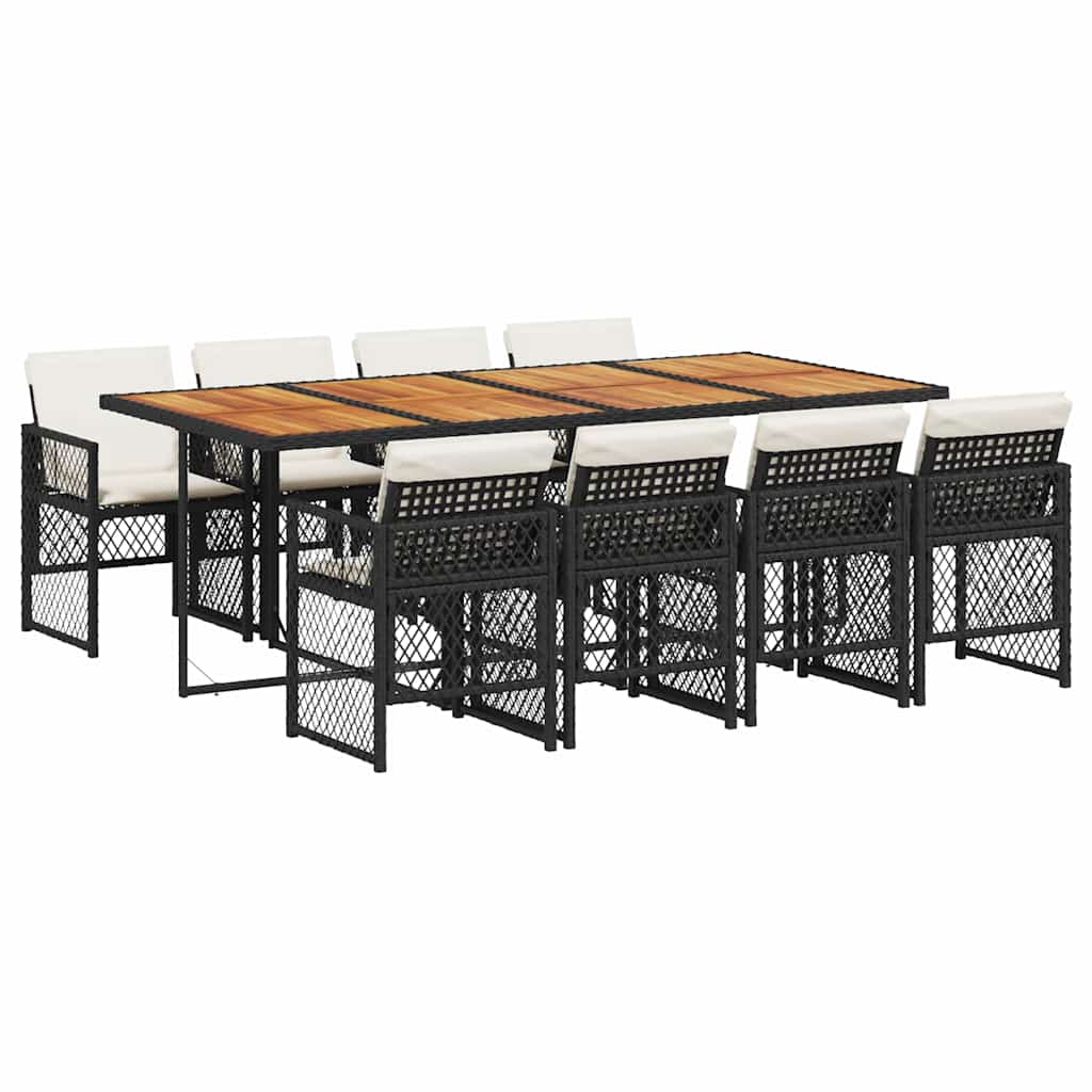 Ensemble à manger de jardin 9pcs coussins noir résine tressée