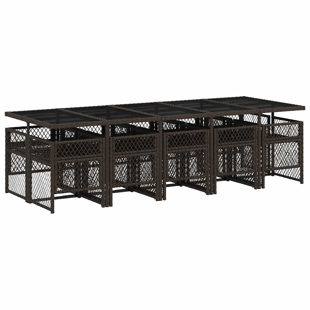 Ensemble à manger de jardin et coussins 11 pcs marron rotin