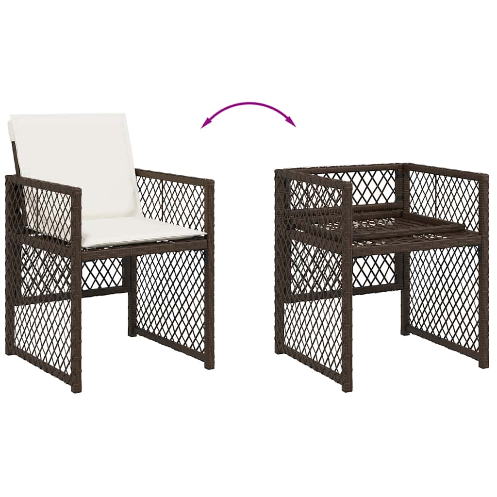 Ensemble à manger de jardin et coussins 11 pcs marron rotin