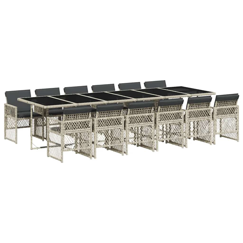 Ensemble à manger de jardin et coussins 13 pcs gris clair rotin