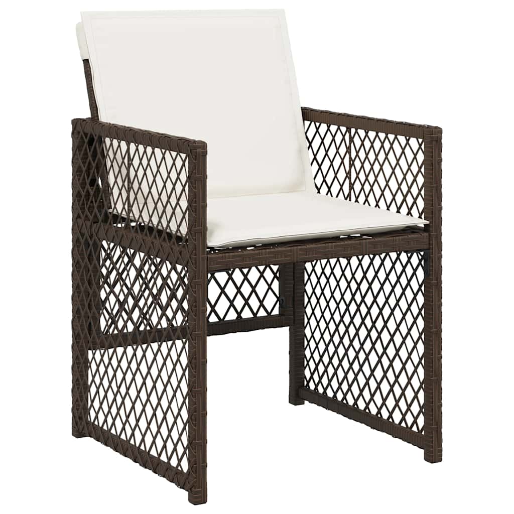 Ensemble à manger de jardin et coussins 9 pcs marron poly rotin