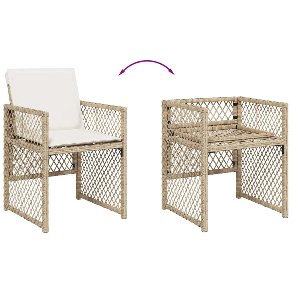 Ensemble à manger de jardin et coussins 9 pcs beige Poly rotin