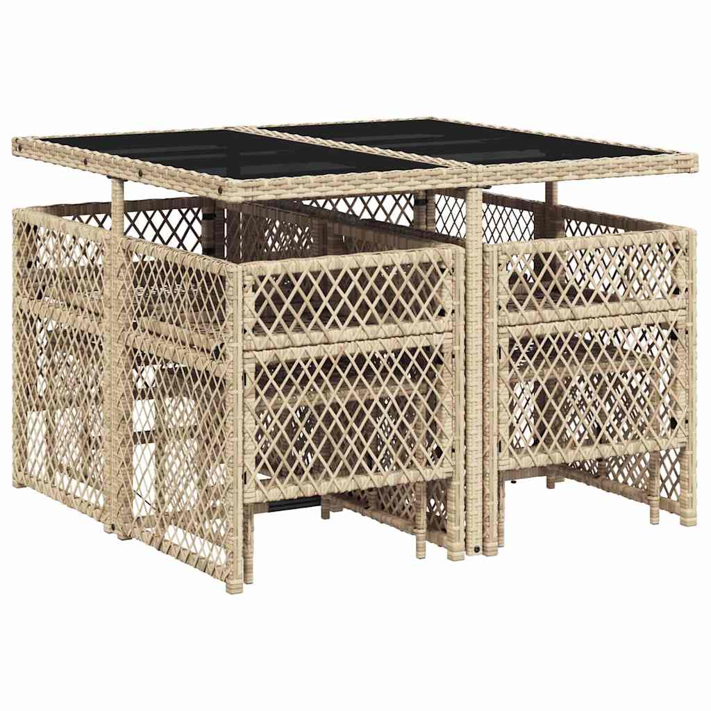 Ensemble à manger de jardin et coussins 9 pcs beige Poly rotin