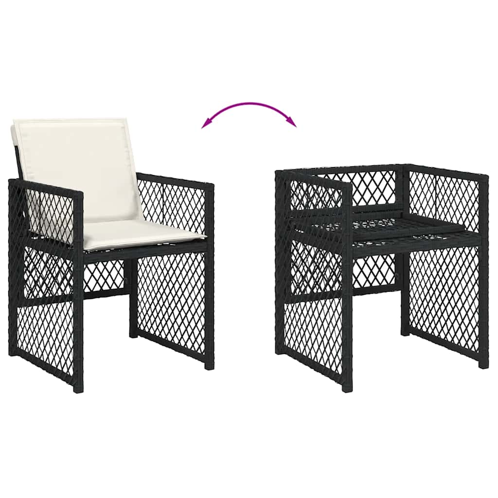 Ensemble à manger de jardin 9pcs coussins noir résine tressée