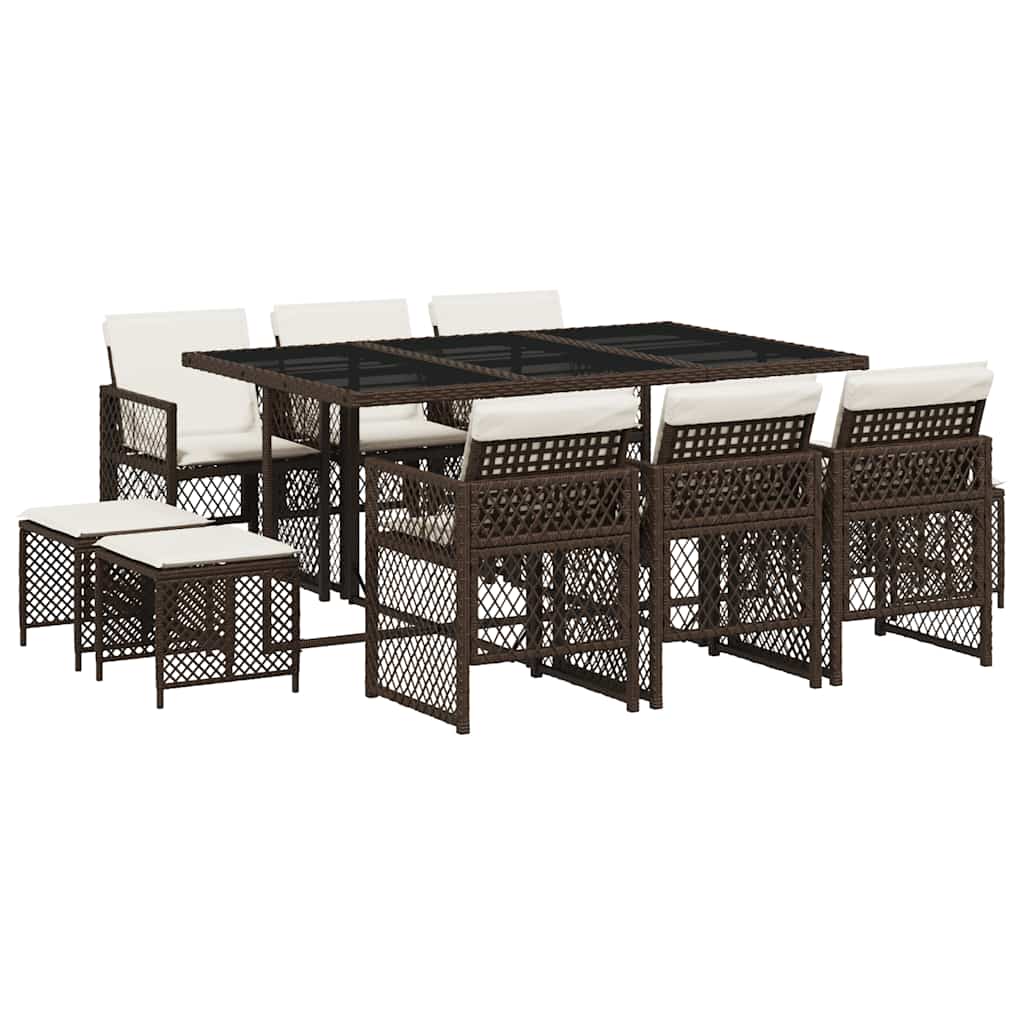 Ensemble à manger de jardin et coussins 11 pcs marron rotin - XIOS
