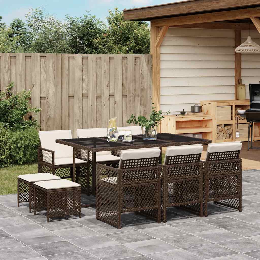 Ensemble à manger de jardin et coussins 11 pcs marron rotin - XIOS